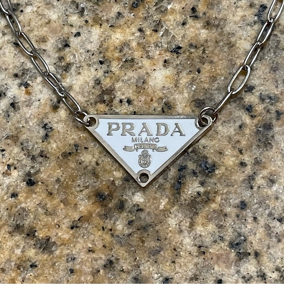 Repurposed/Upcycled Designer white Silver (PRADA) Charm Necklace from Au… - Picture 2 of 5